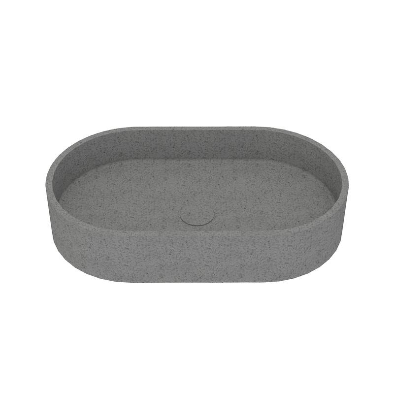 CASAINC Concrete Vessel Sink Oval Bathroom Sink Art Basin with the Same Color Drainer - Mottled Bluish Grey