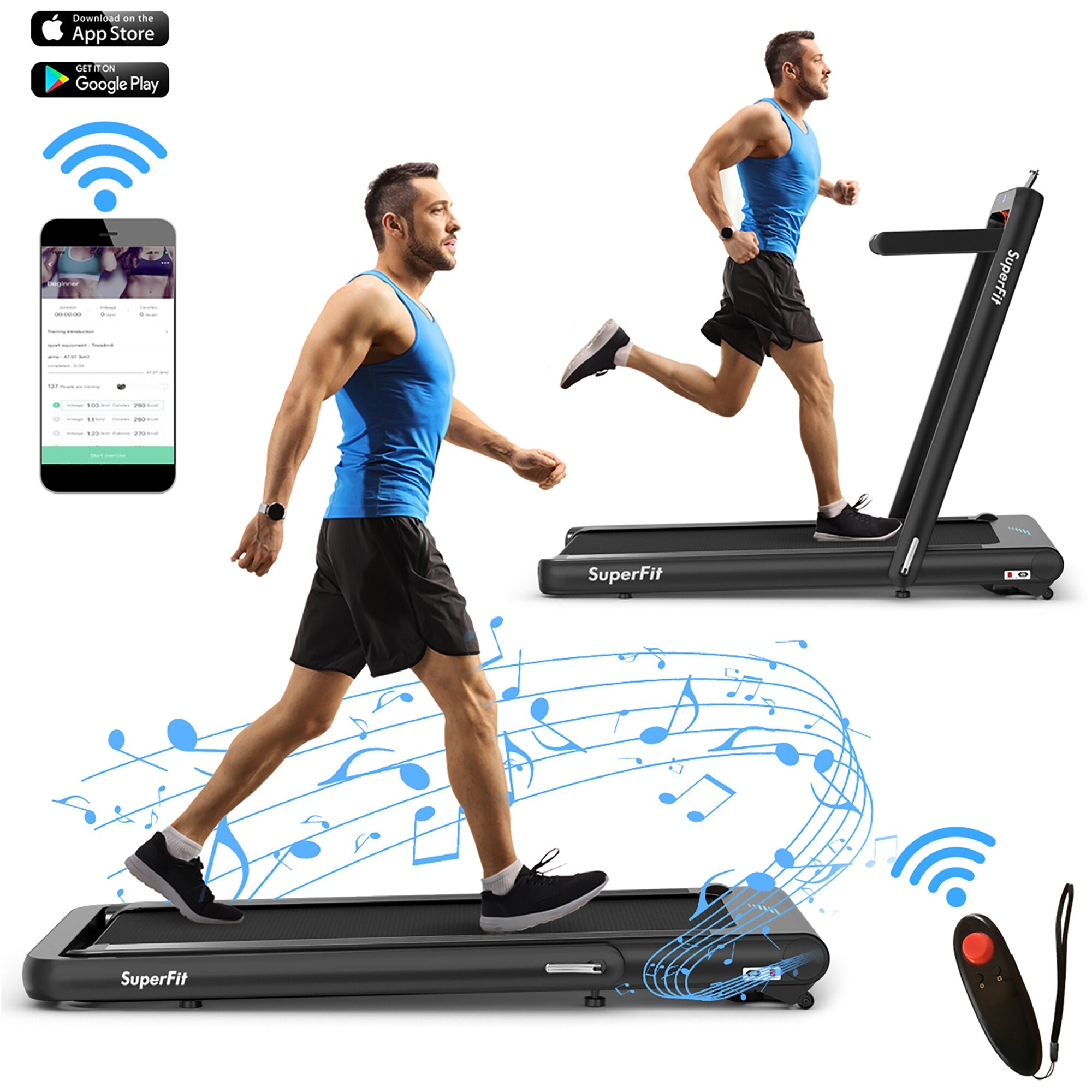 4.75HP 2 In 1 Folding Treadmill W Remote APP
