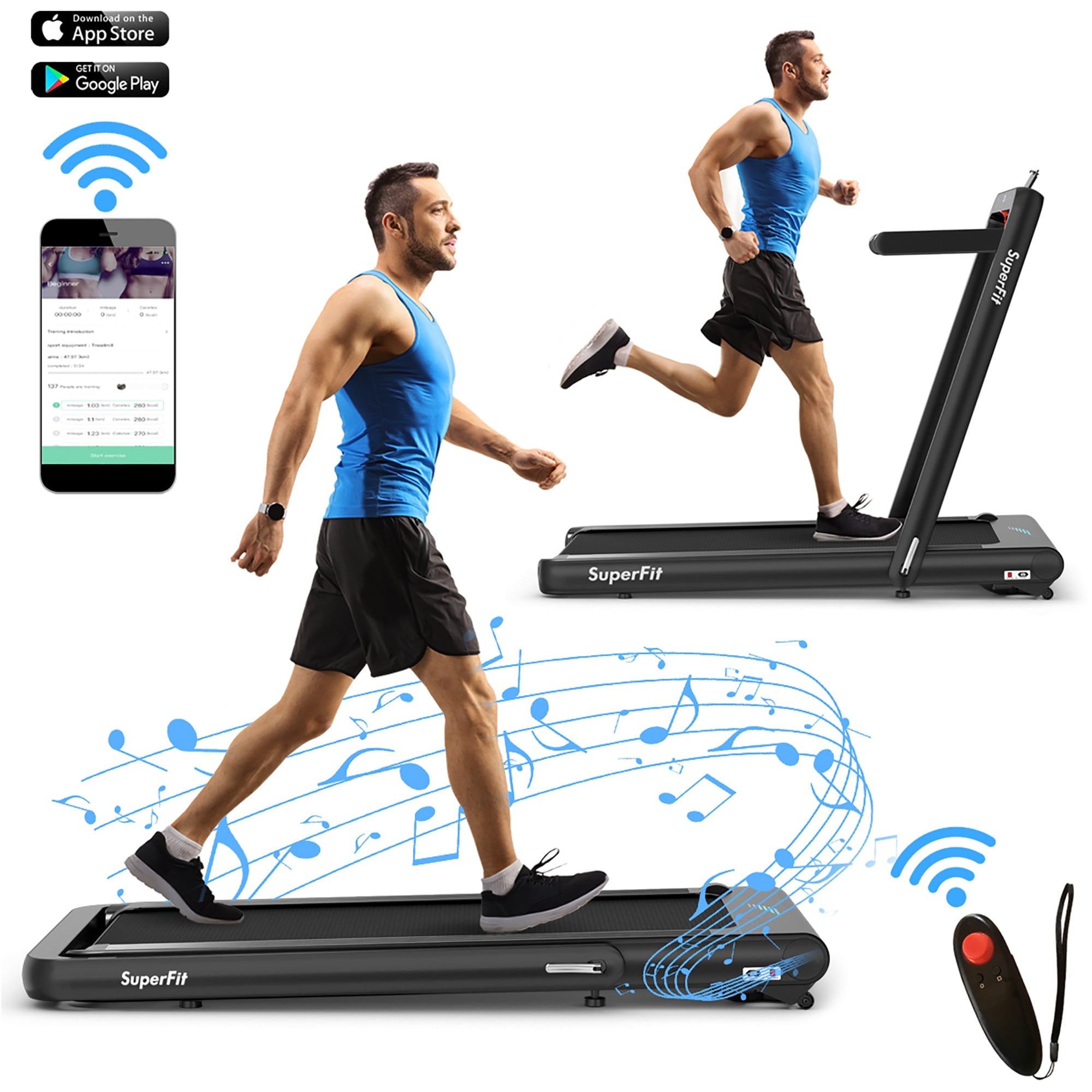 LED Monitor & Smart App Control Under Desk Walking Running Machine with Bluetooth Speaker Electric Treadmill for Home Gym GYMAX 2 in 1 Folding Treadmill 