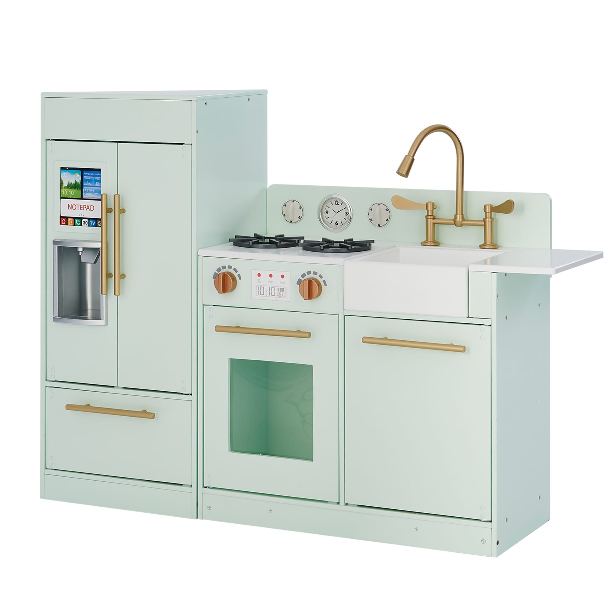 Teamson Kids Wooden Play Kitchen Set Pretend Cooking Play Toy with Fridge, Stove, and Sink for Age 3-5 Toddlers and Children