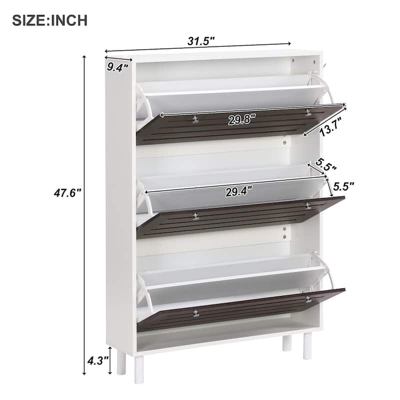 Free Standing Shoe Cabinet with 3 Flip Drawers