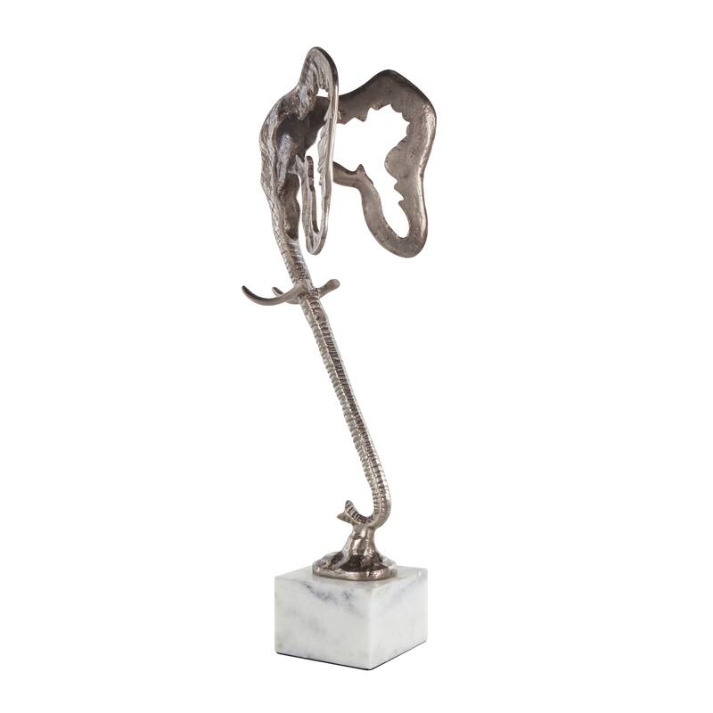 Silver Aluminum Metal Tall Cutout Silhouette Elephant Decorative Sculpture with Marble