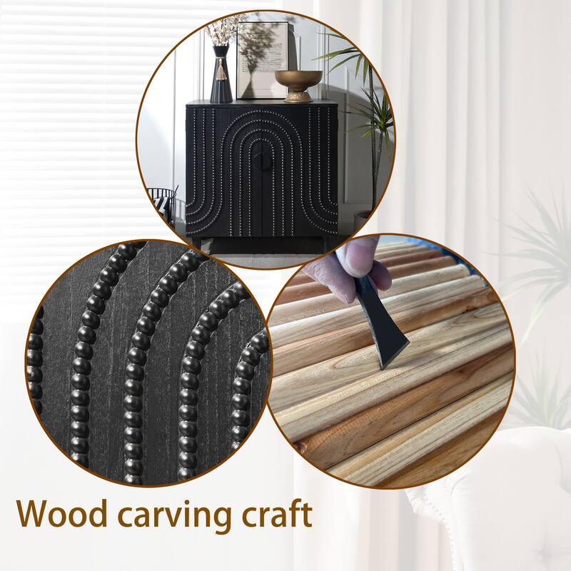 Modern Black Wood Storage Cabinet, 31in Accent Cabinet with Embossed Door for Living Room, Bedroom, or Entryway