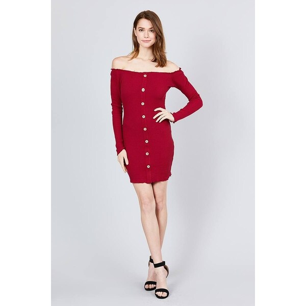 long sleeve off the shoulder button down dress