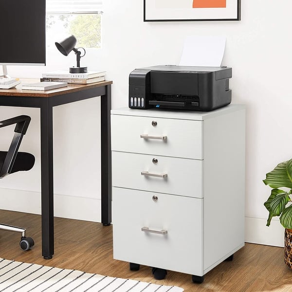 slide 2 of 24, 3-Drawer Rolling Wood File Cabinet with Lock White