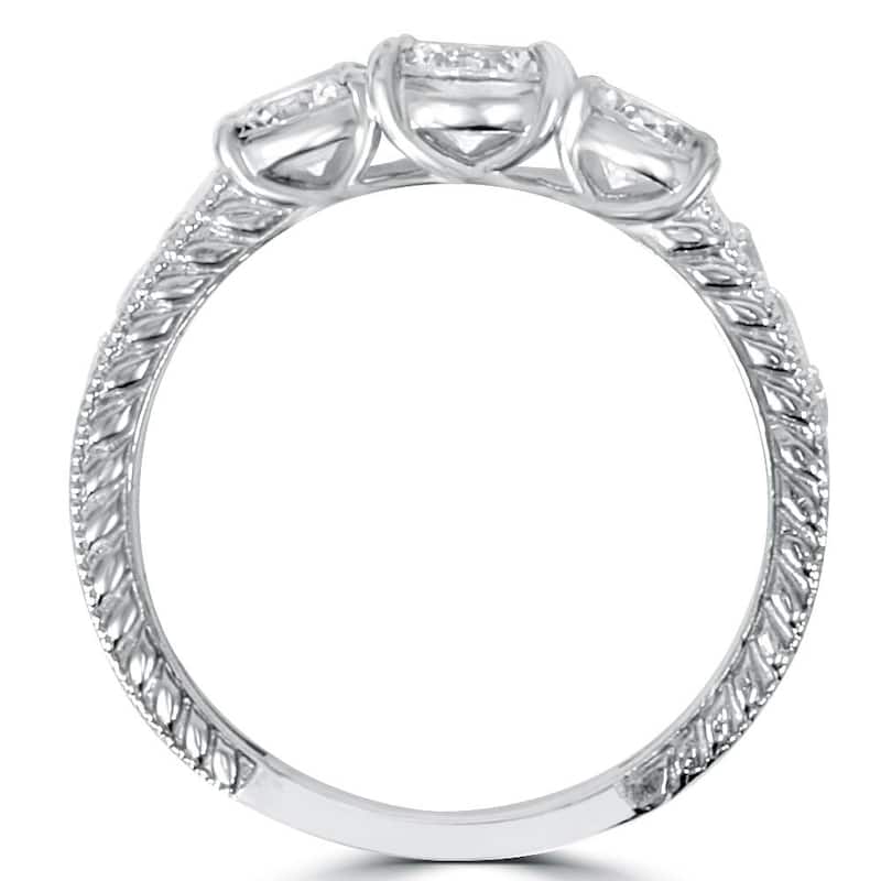 1ct Vintage Three Stone Round Diamond Engagement Ring White Gold