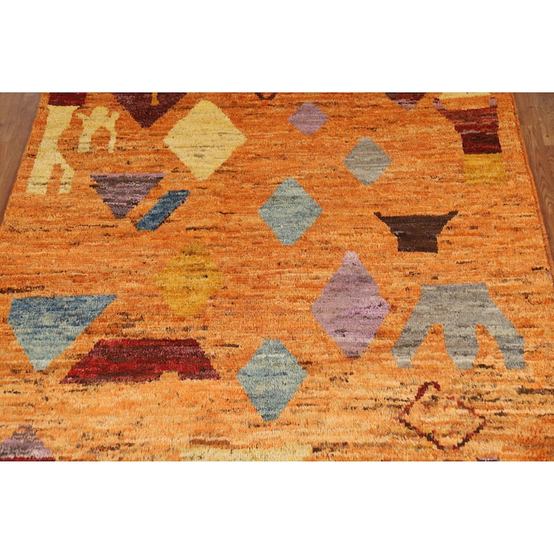 Orange Tribal Moroccan Oriental Rug Handmade Wool Carpet - 5'5" x 6'3"