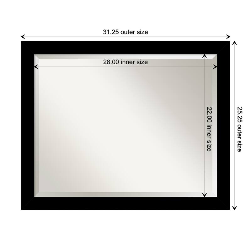 Basic Narrow Beveled Wood Framed Bathroom Vanity Wall Mirror - Basic Black Narrow - Glass Size 28x22