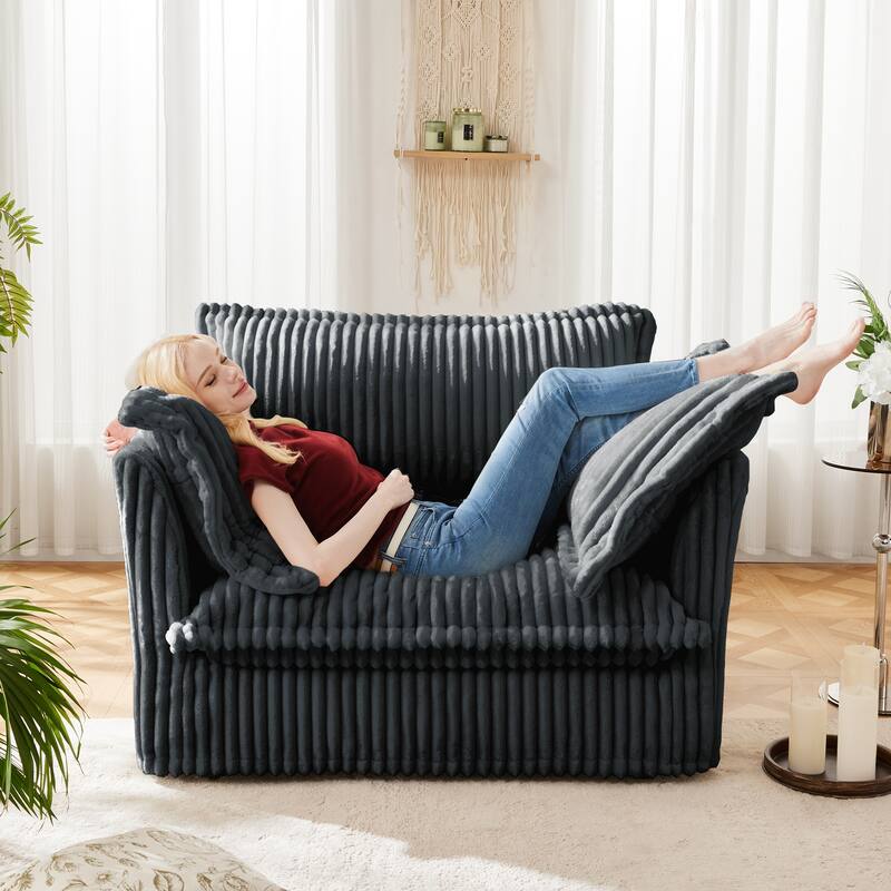 Single Corduroy Deep Seat Slipcovered Armchair wiith 2 Big Toss Pillows - Grey