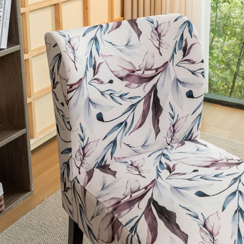 Print Fabric Armless Contemporary Accent Chair, Purple Floral, for Living Room