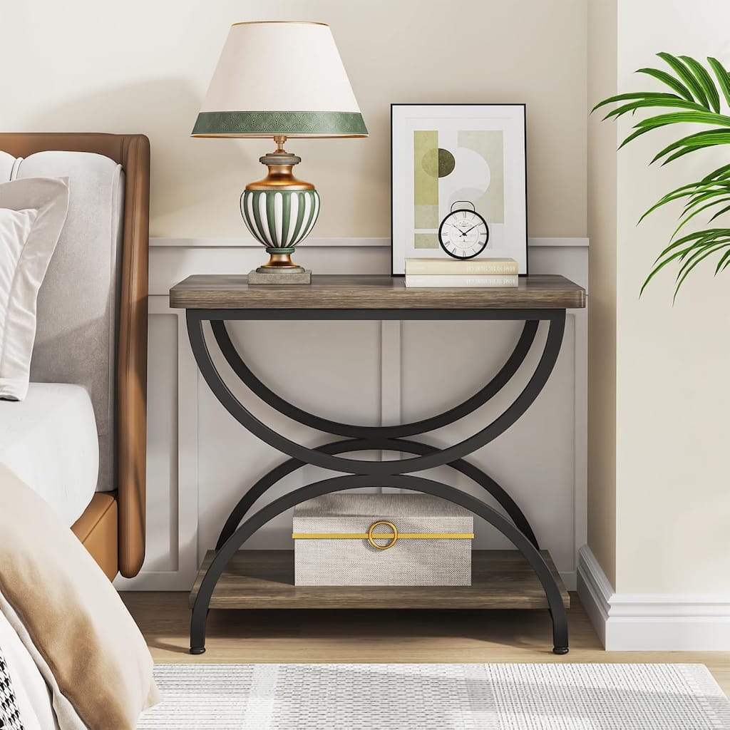 23.6" Industrial 2-Tier End Table with Metal Frame