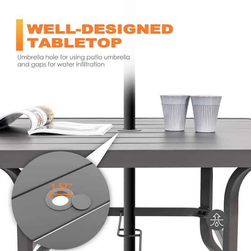 Patio 5-Piece Dining Table Set with Umbrella Hole and Textilene Chairs