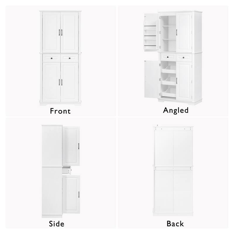 Roomfitters 71" Tall Kitchen Pantry Cabinet with 3 Pull-Out Organizers & 6 Door Shelves