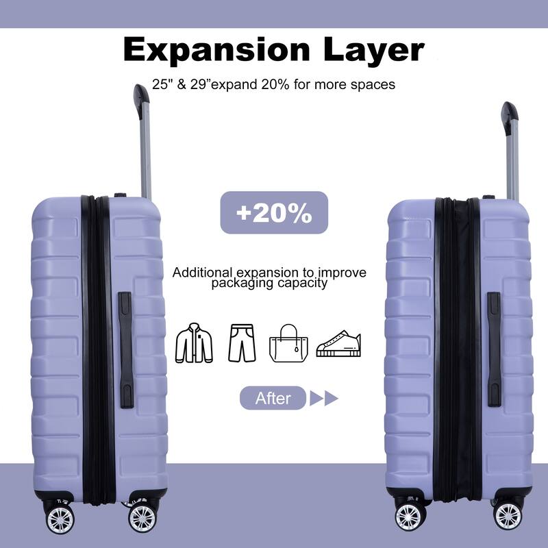 3 Piece Luggage Sets with Double Spinner Wheels and TSA Lock, Expandable Durable PC Hardside Lightweight Suitcase for Men Women