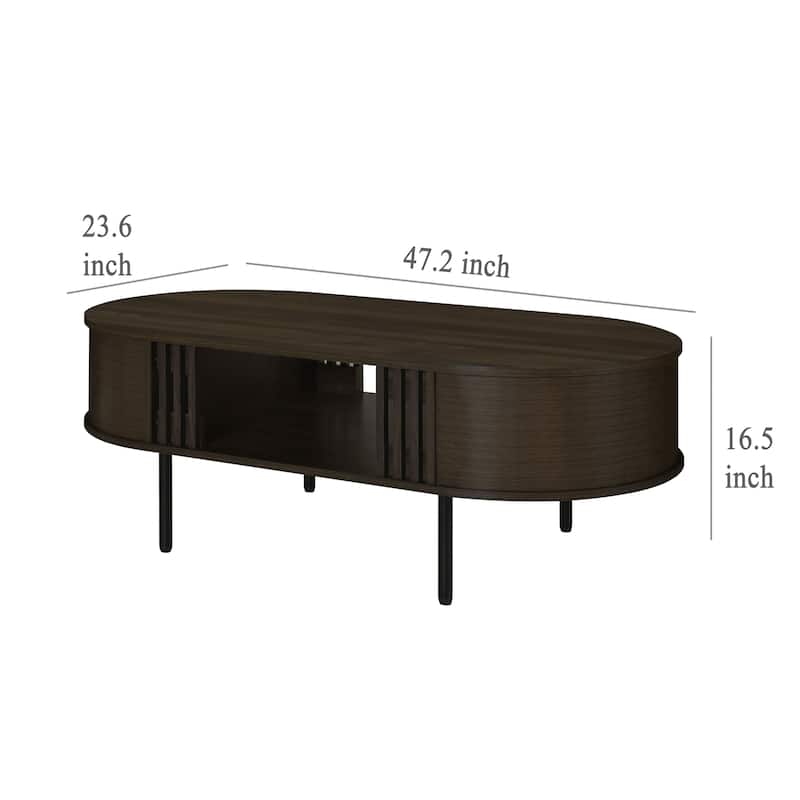 Brandon Cocktail Coffee Table with Inner Shelf, Oval Walnut Brown Wood