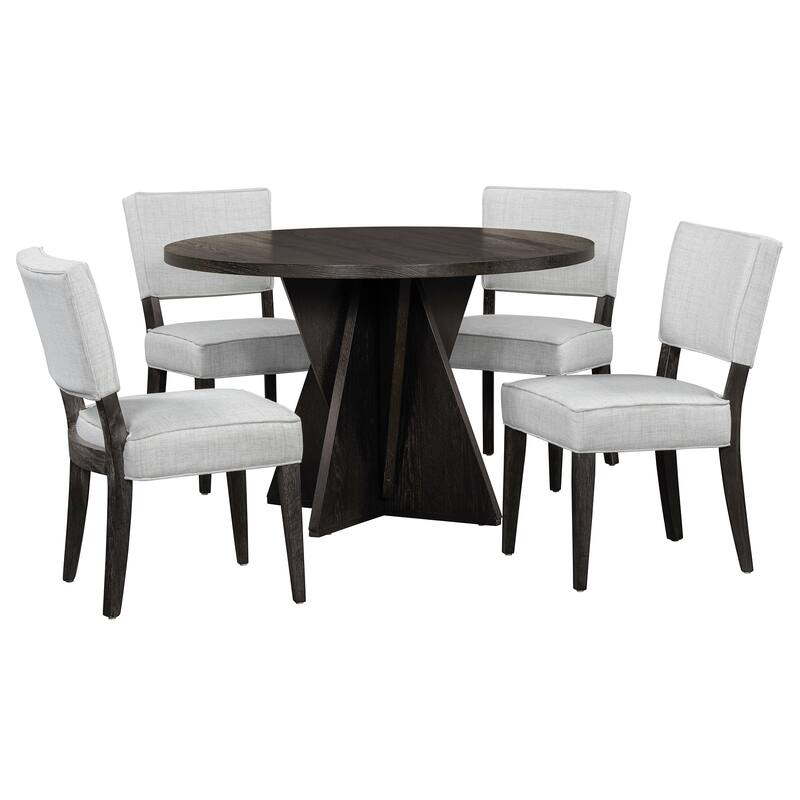 5 Piece Wood Round Dining Table Set with 4 Upholstered Chairs