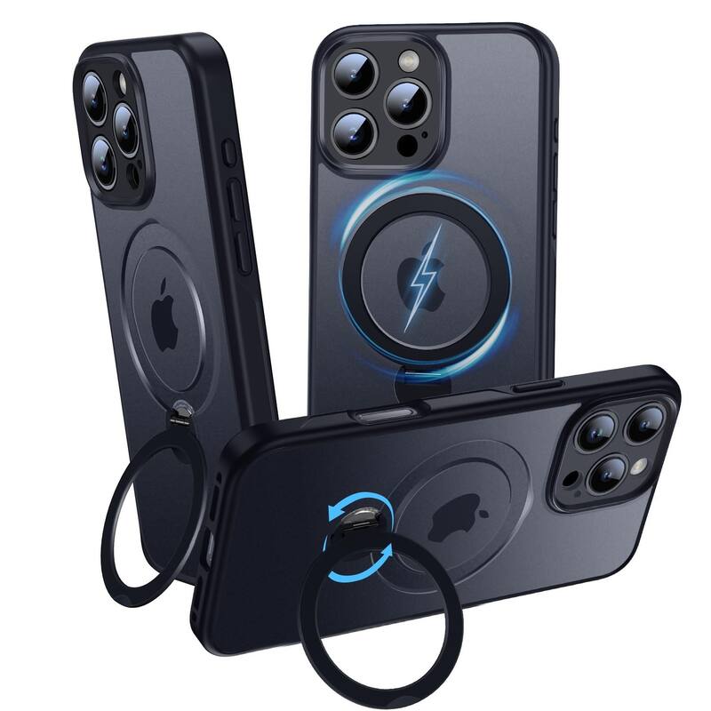 iPhone 16 Pro Max 360° Adjustable Stand Compatible with MagSafe, Translucent Cover with Magnetic Ring Case Non-Slip, Shockproof