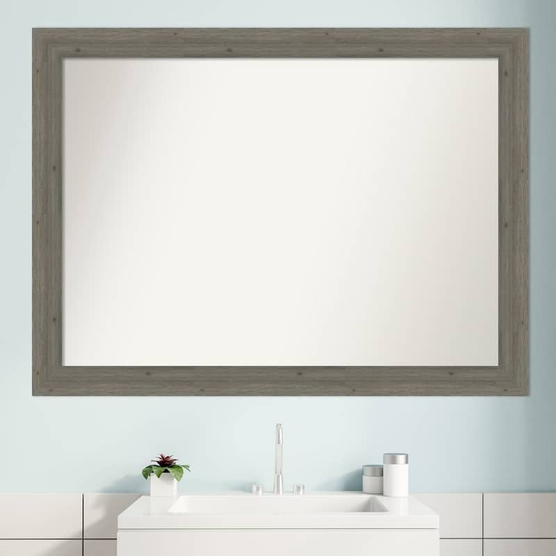 Non-Beveled Wood Bathroom Wall Mirror - Fencepost Grey Narrow Frame