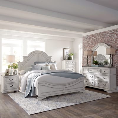 Liberty Furniture Magnolia Manor Panel Bed, Dresser, Mirror, Chest, and Nigh Stand - California King, King or Queen