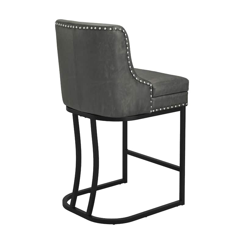 26" Modern Metal Barstools Set of 2 Upholstered Counter Height Bar stools with Back and 6" Thick Cushion for Kitchen Island