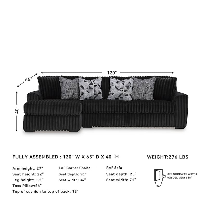 Signature Design by Ashley Midnight-madness Black 2-Piece Sectional Sofa with Chaise - 120" W x 65" D x 40" H
