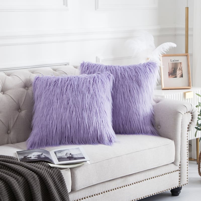Karenne FauxFur Throw Pillow Covers (Set of 2), NO INSERT - 20" x 20" - Lavender