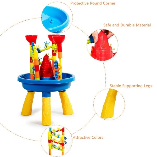 sand and water table with fish pond