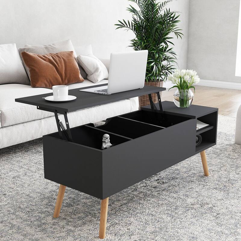 Lift Top Coffee Table Center Table with Hidden Compartment Adjustable Storage Shelf Lift Tabletop Dining Table