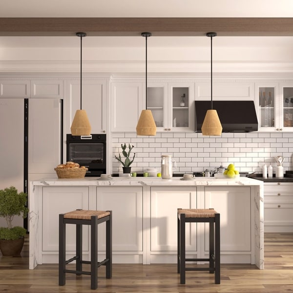 Acroma 1-light Farmhouse Coastal Boho Rattan Kitchen Island