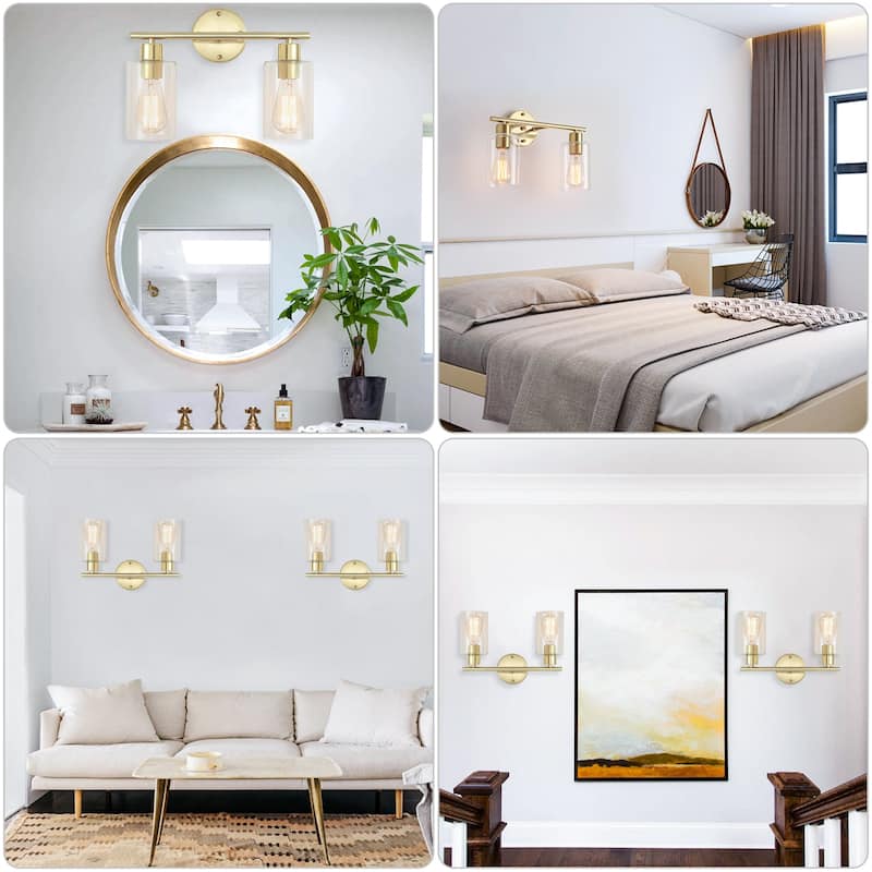 2-Light Metal Vanity Lighting Fixtures Wall Sconces with Class Shade for Bathroom Bedroom