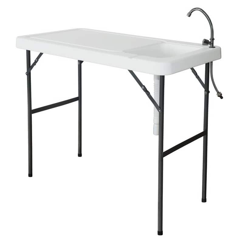 Folding Portable Fish Table with Sink Faucet - White - 23" x 37" x 45"