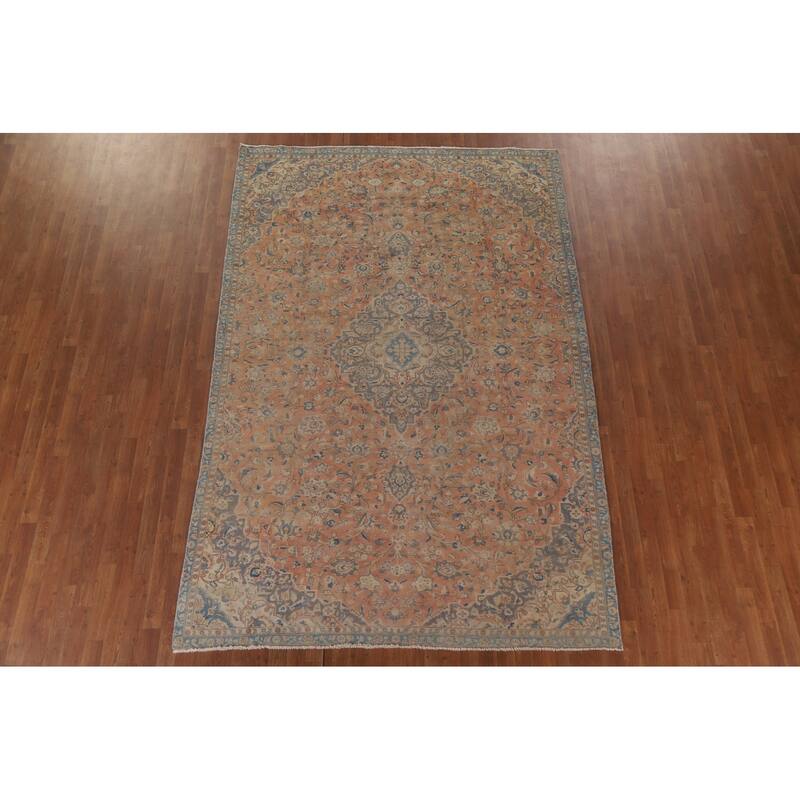 Hand Knotted Oriental 100% Wool Carpet Traditional Floral Oranges & Rust Mashad Area Rug - 10' 2'' X 6' 9''
