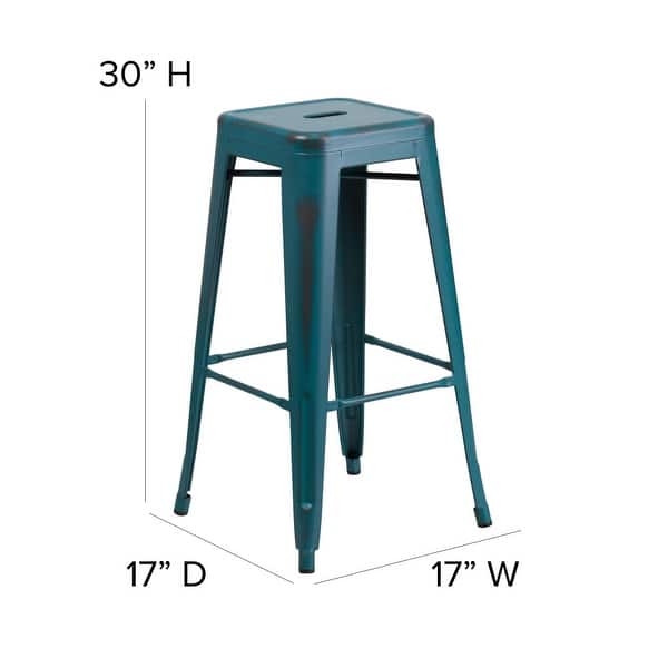 dimension image slide 4 of 9, 4 Pack 30"H Backless Distressed Metal Indoor-Outdoor Barstool - Patio Chair