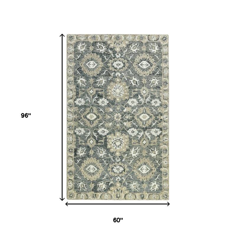 HomeRoots Floral Medallion Traditional Rectangle Area Rug