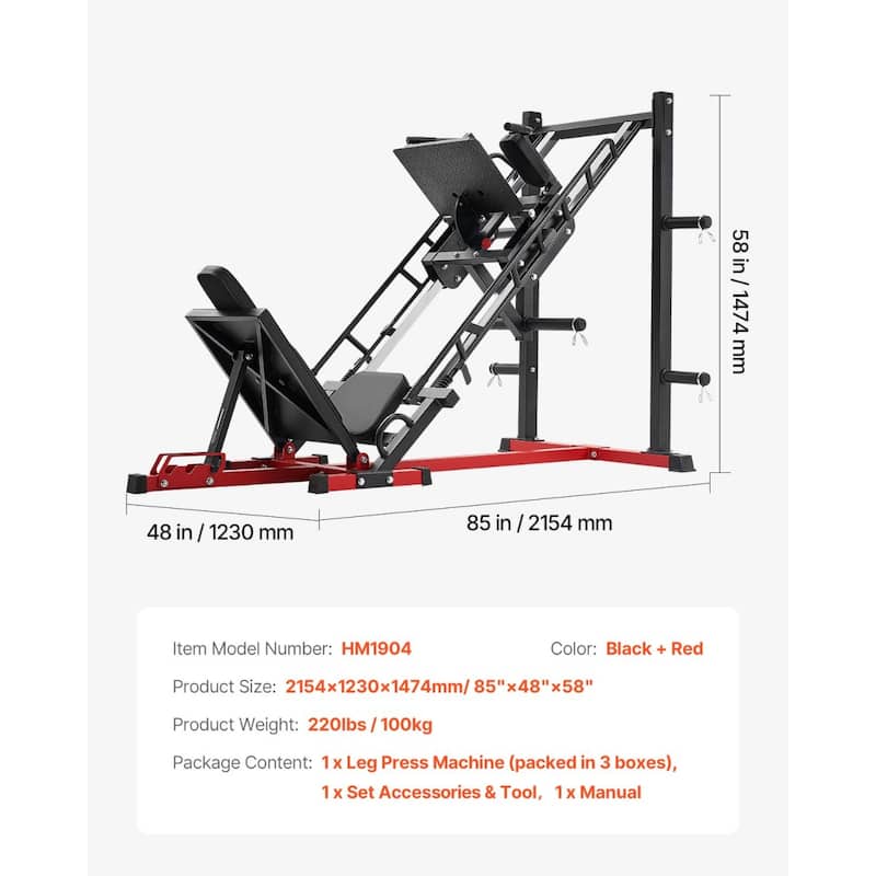 Carbon Steel Leg Press with Hack Squat Machine and 3-Level Adjustable Backrest Perfect for Home Gym Training - 85” x 58” x 48”