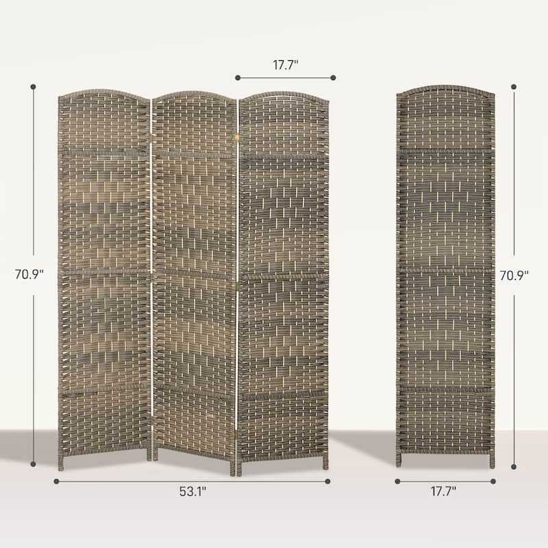 HOMCOM 3 Panel Room Divider, 6' Tall Folding Privacy Screen, Hand-Woven Freestanding Wall Partition