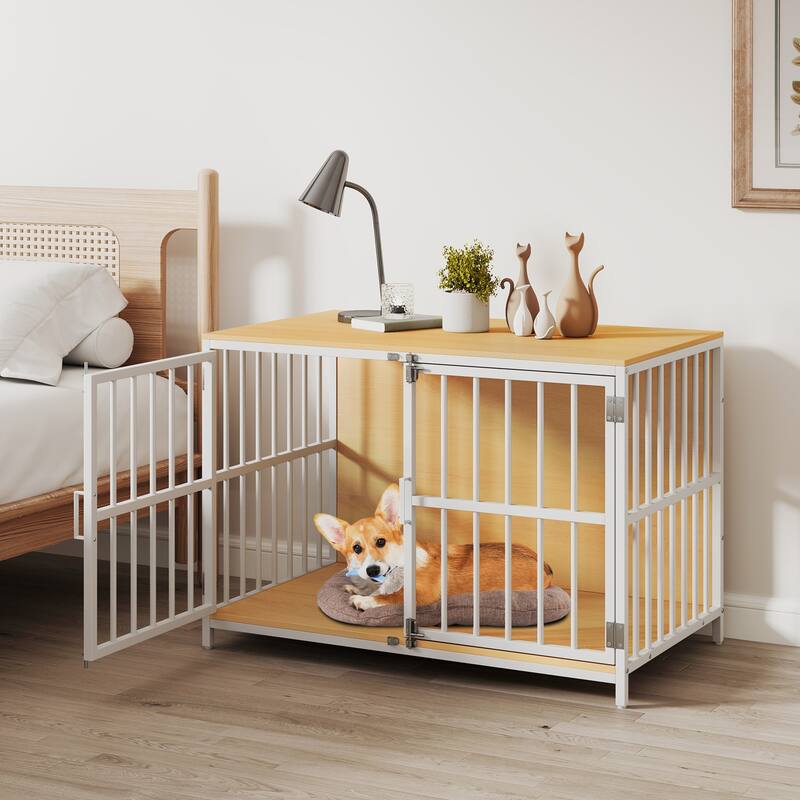 Dog Cage with Lockable Doors and Side Table Indoor Kennel Crate for Small and Medium Dogs