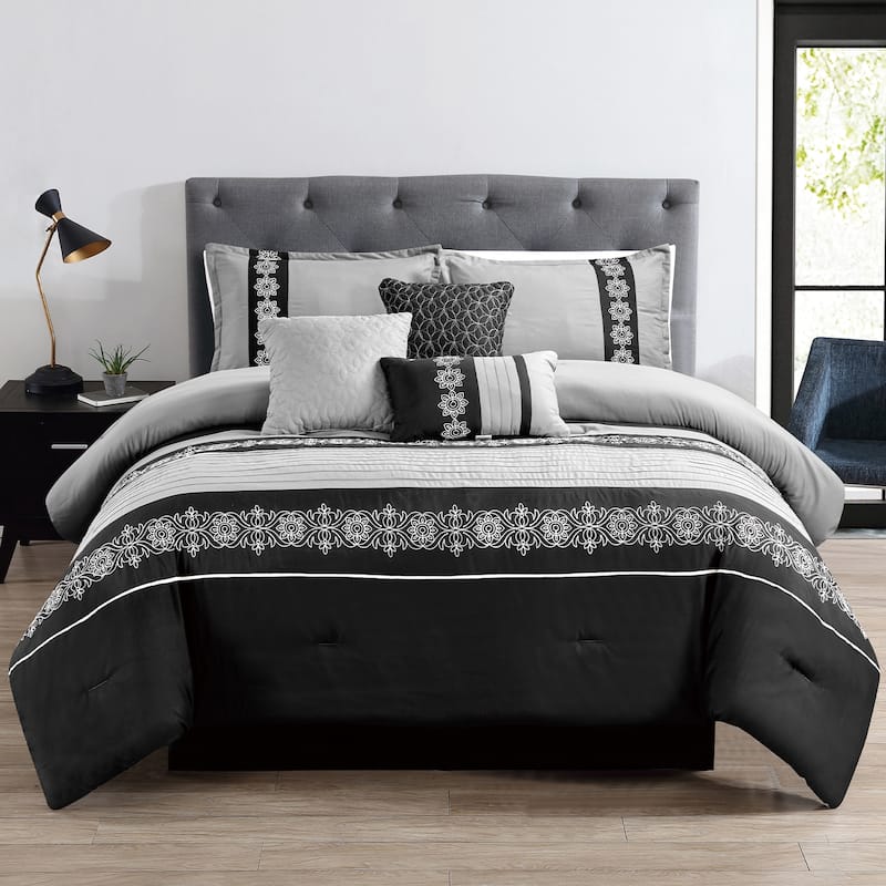 7 Piece Comforter Set Embroidered Design Bed in a Bag