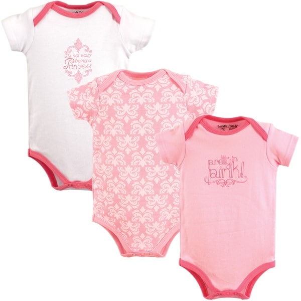 slide 1 of 1, Luvable Friends Baby Girl Cotton Bodysuits 3pk, Pretty In Pink 0-3 Months - Pretty In Pink