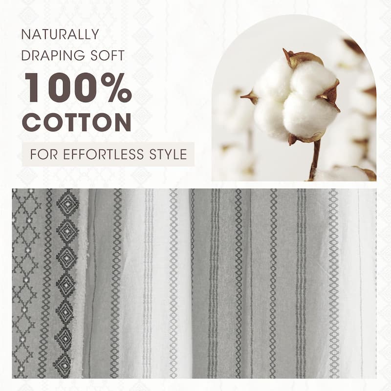 INK+IVY Imani Cotton Printed Shower Curtain with Chenille