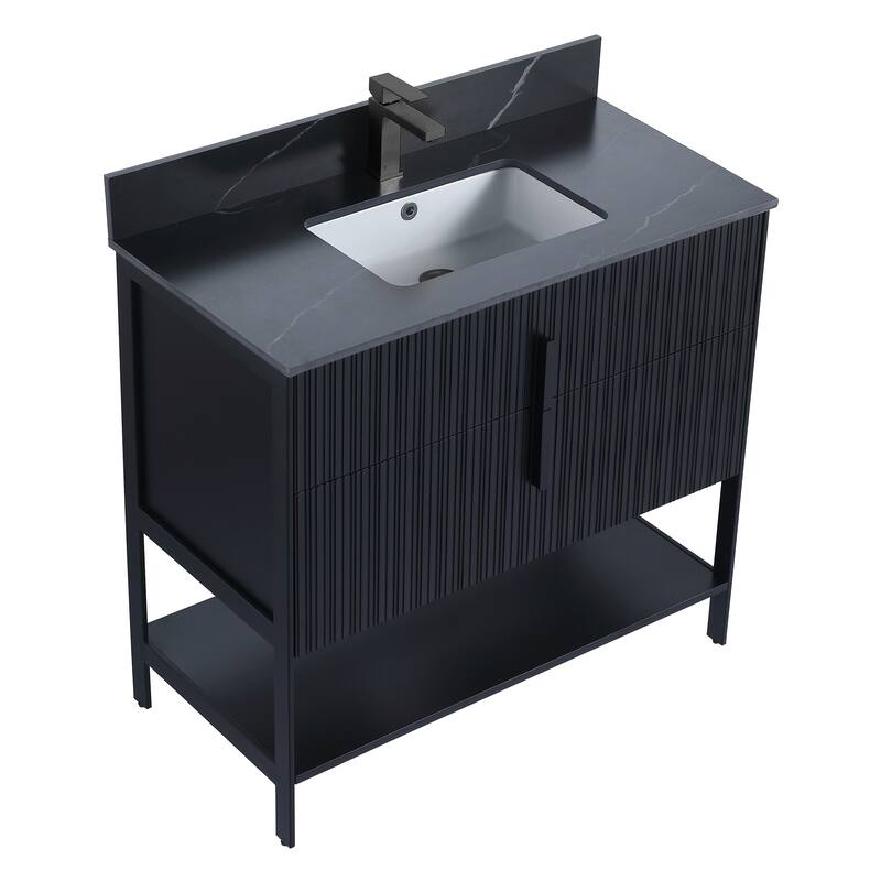 Fine Fixtures Serenity Modern Bathroom Vanity with Black Sintered Stone Top