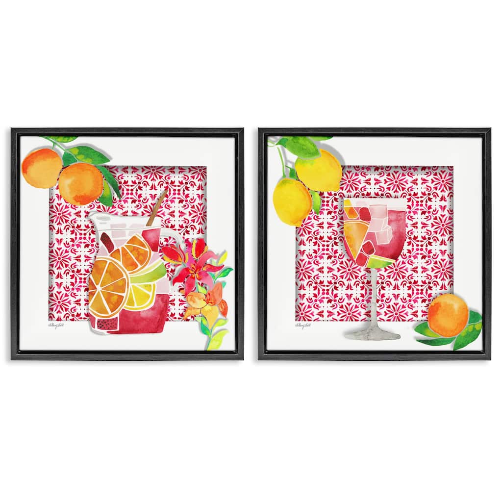 Stupell Sangria Pitcher & Glass Framed Floater Canvas Wall Art Design By Hillary Holt (Set of 2)