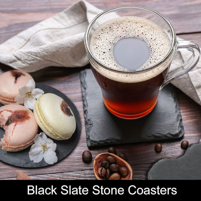 Round Slate Drink Coasters, 4 Inch Black Slate Stone Coasters