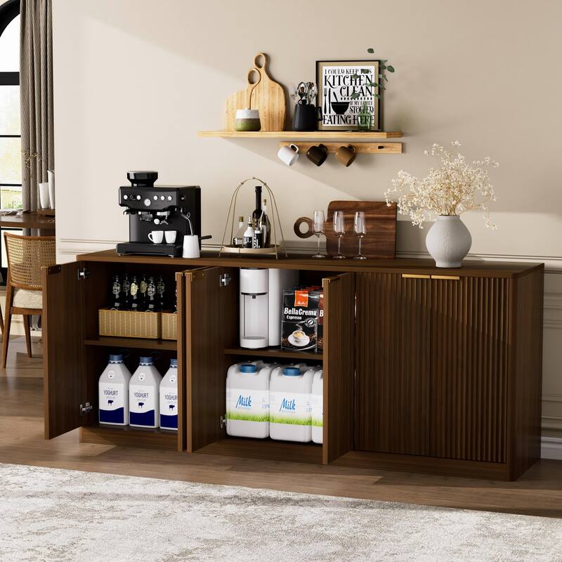 Sideboard Storage Cabinet TV Stand with wave pattern Buffet Cabinet Wooden Vertical Striped Cabinet