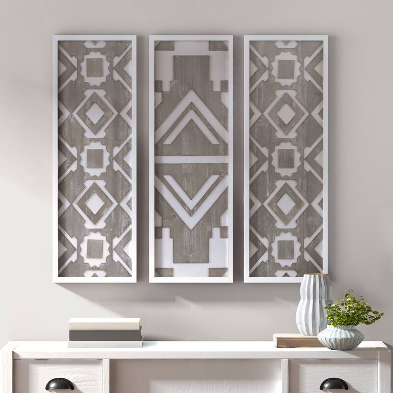Madison Park Mandal Panel Two-tone Geometric 3-piece Wood Wall Decor Set