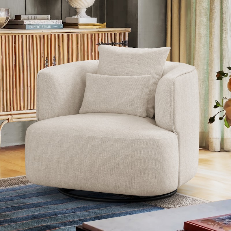 LUE BONA Swivel Accent Armchair Fabric Blend, Modern Upholstered Barrel Chair Living Room Sofa Chair - Wheat