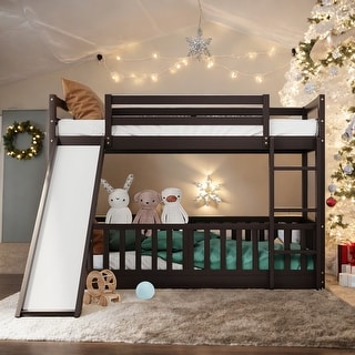 Twin Over Twin Bunk Bed With Convertible Slide and Ladder for Bedroom
