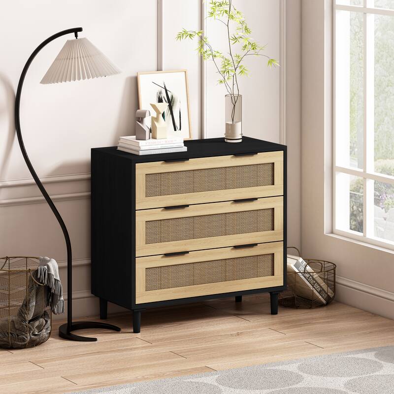 Rattan Storage Cabinet with Three Rattan Drawer