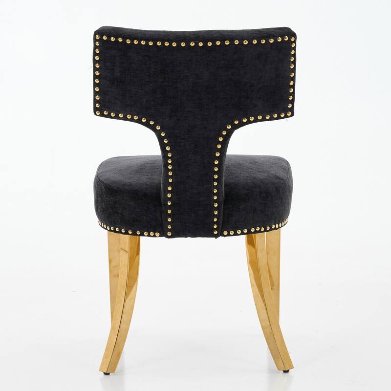 GDF Studio - Mid-Century Chenille Upholstered Dining Chairs with Curved Back & Golden Stainless Steel Legs, Set of 2