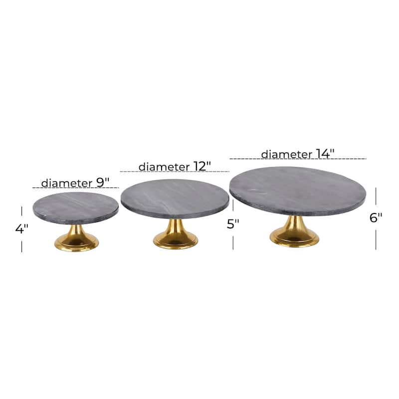 Black Aluminum Metal Cake Stand with Gold Base (Set of 3) - 15 x 14 x 6 Round